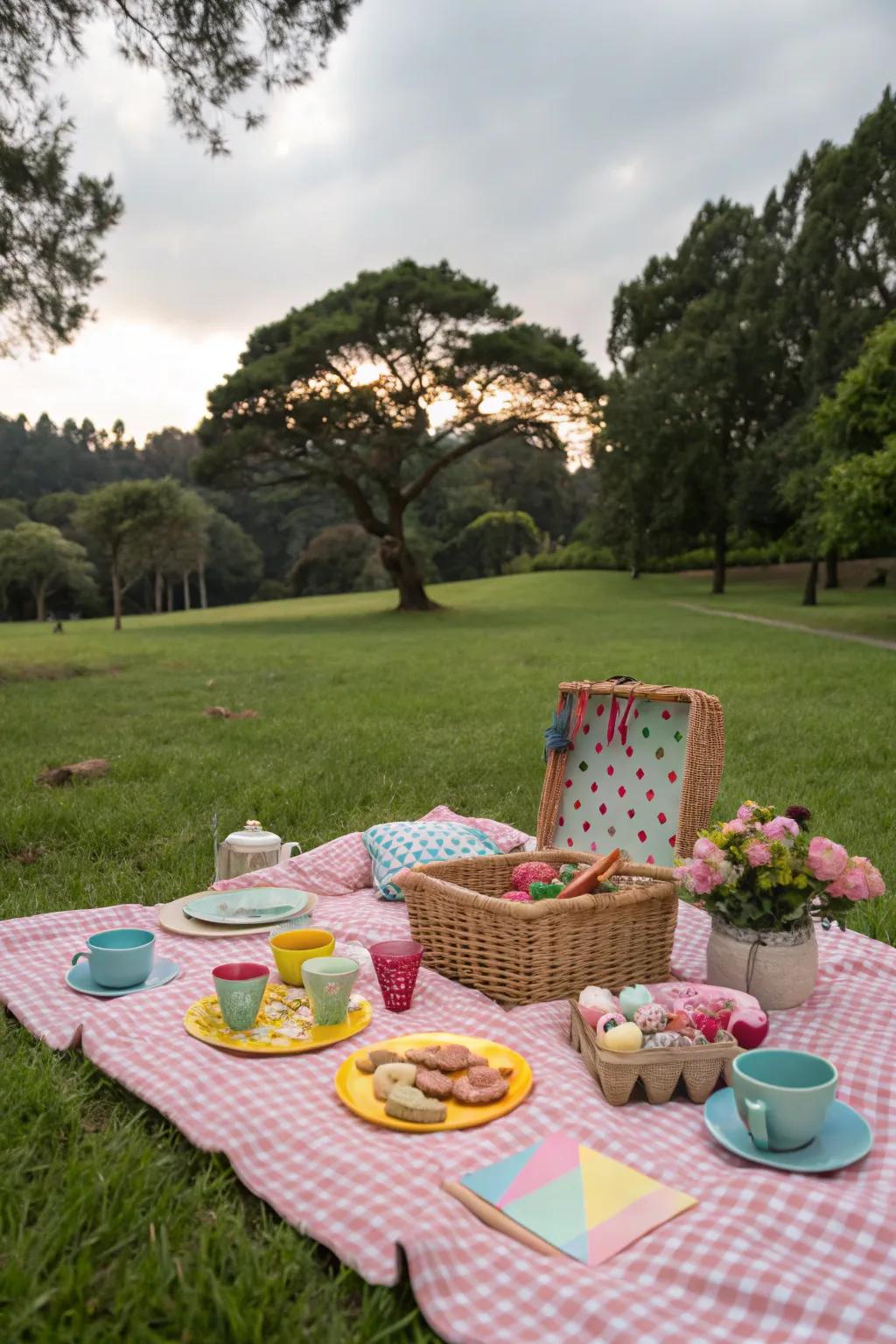 A coordinating color scheme improves the whole picnic visual.
