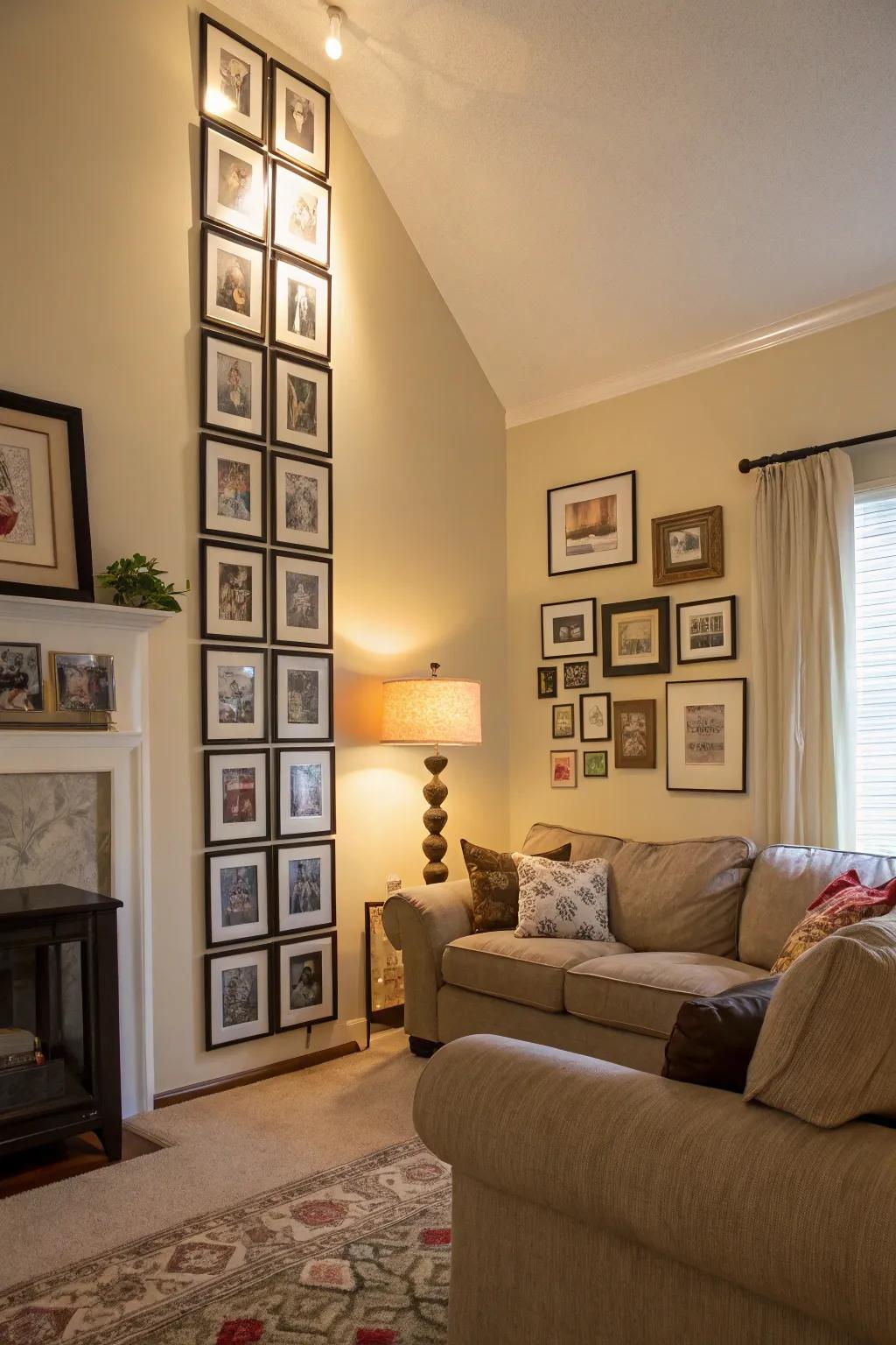 Vertical arrangements can enhance the sensation of space.