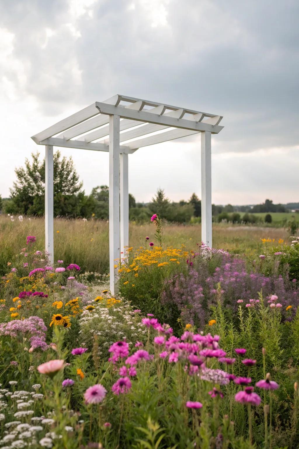 A simple arbor highlights the beauty of its natural surroundings.
