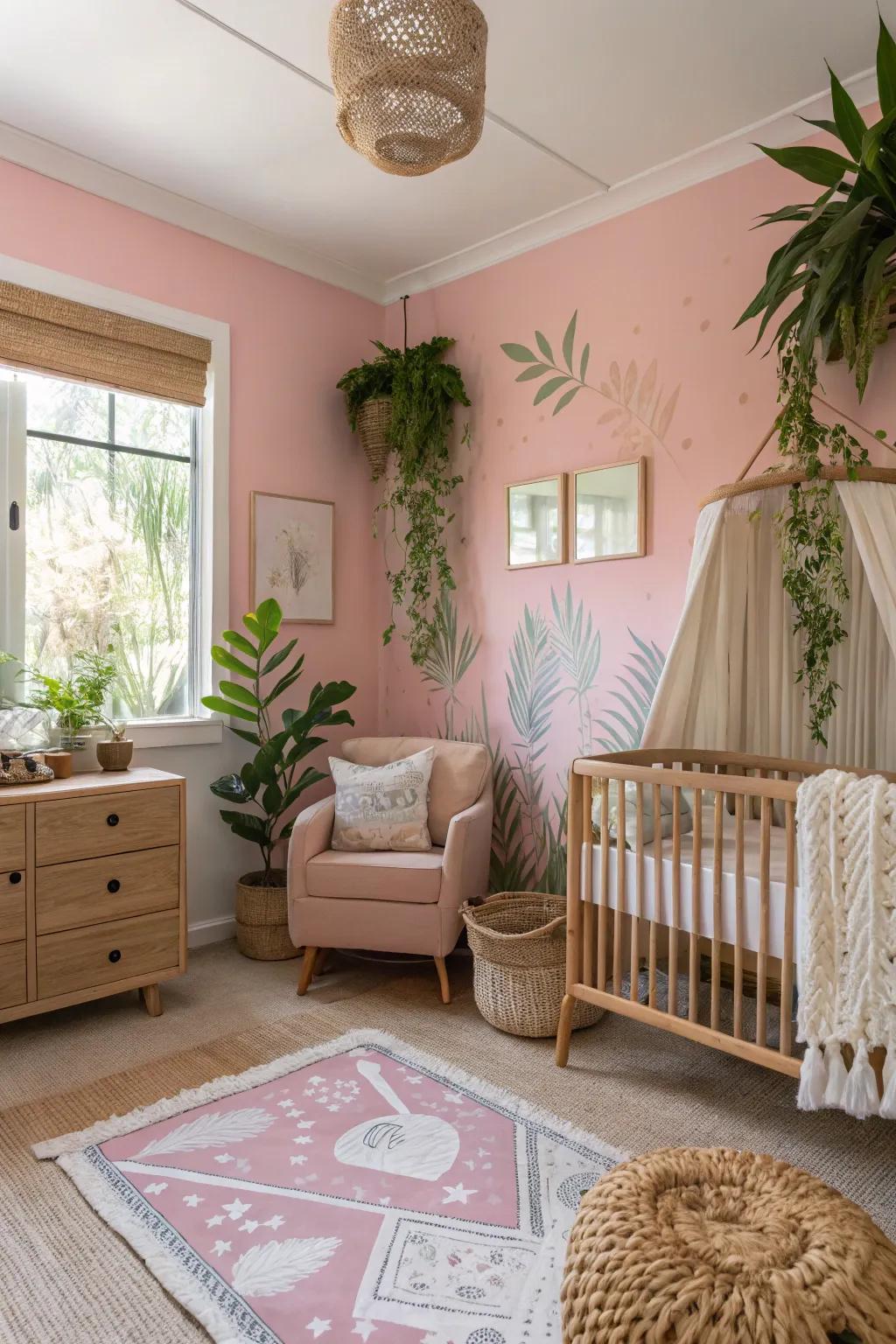 A nursery incorporating nature-inspired elements that promote tranquility and comfort.