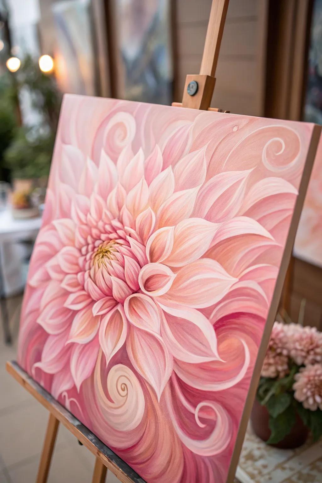 An artistic floral painting in pink.