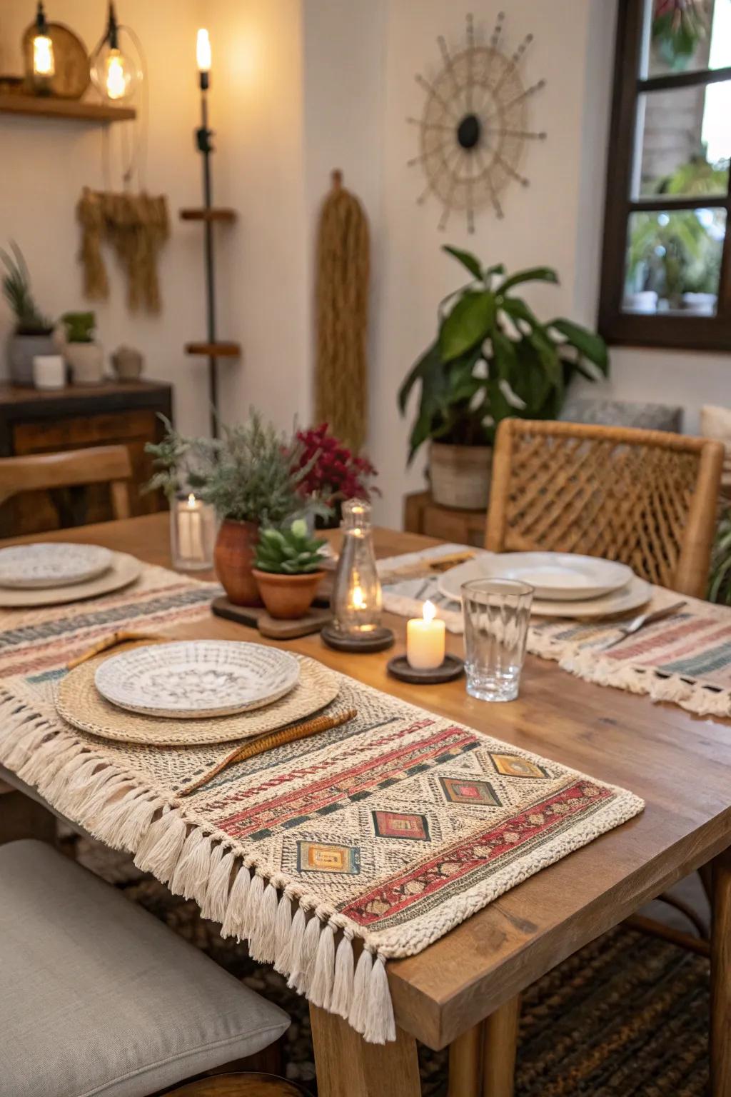 Boho chic placemats offer a relaxed and welcoming vibe.