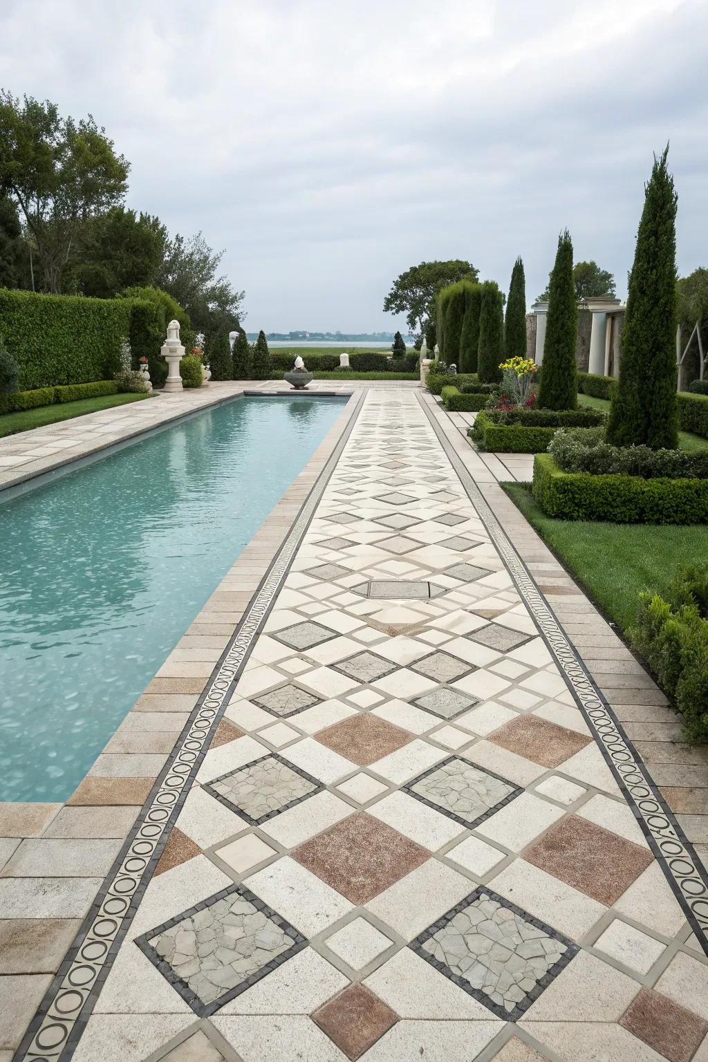 Patterned layouts bring sophistication to your pool deck.