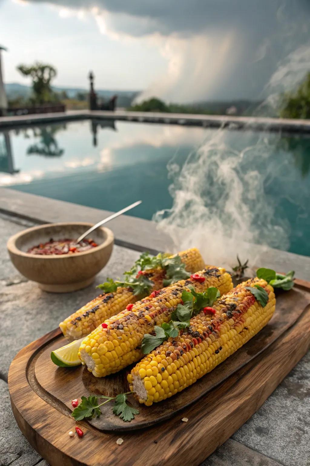 Delight in sweet and zesty grilled corn.