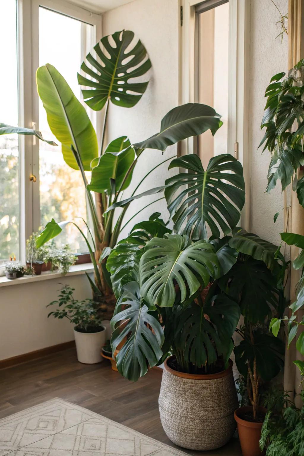 Turn your home into a tropical paradise with large-leaf plants.