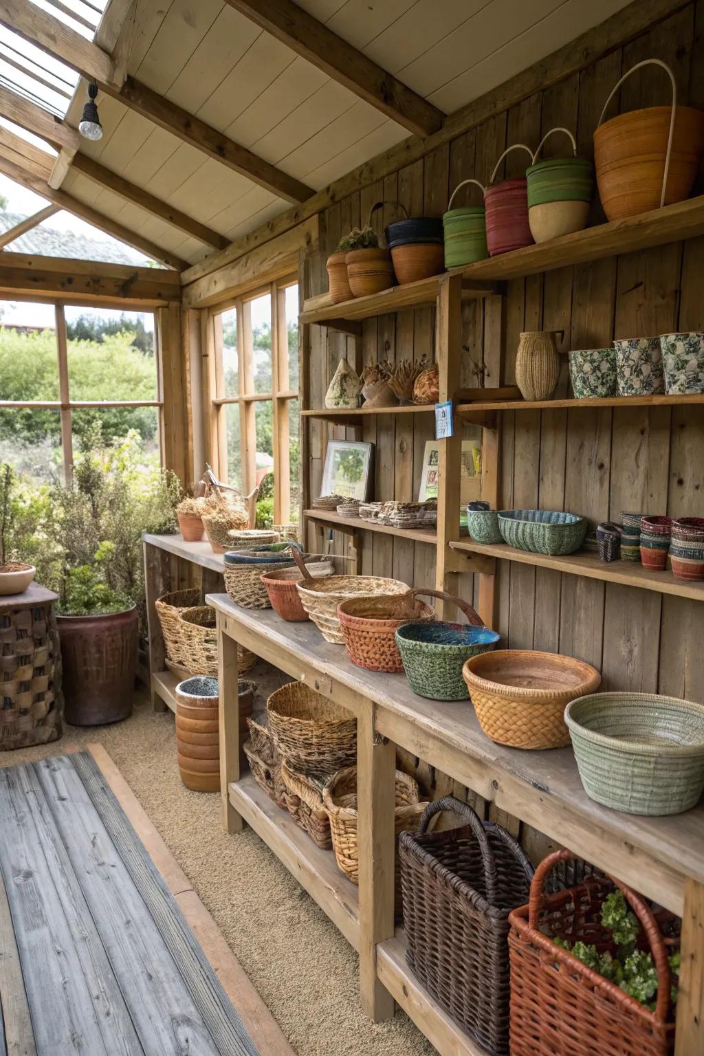 A potting shed featuring artisan touches.