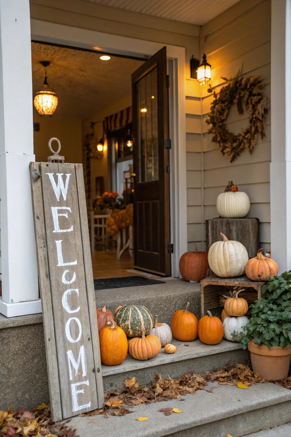 A cordial reception incorporating pumpkins and gourds.