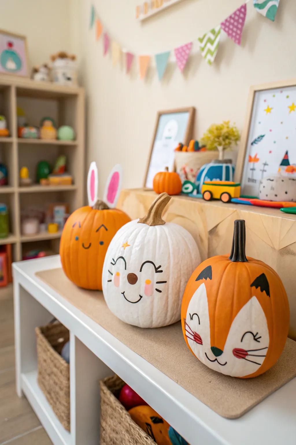 Charm your guests using delightful creature face pumpkins.