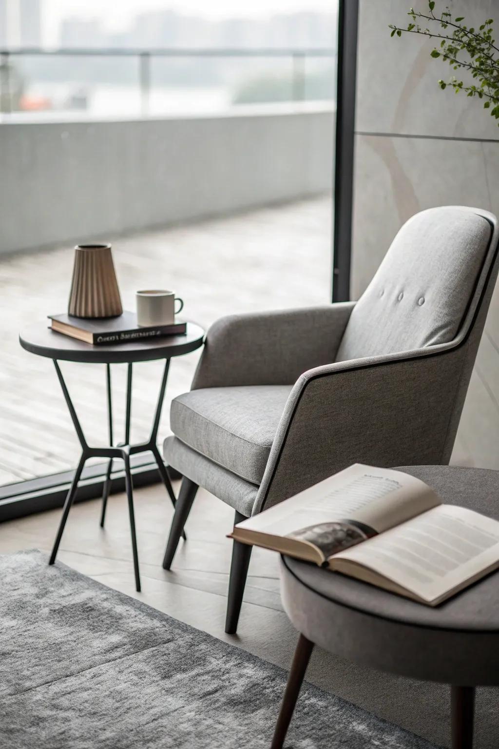 A minimalist spot for reading that calms the senses.