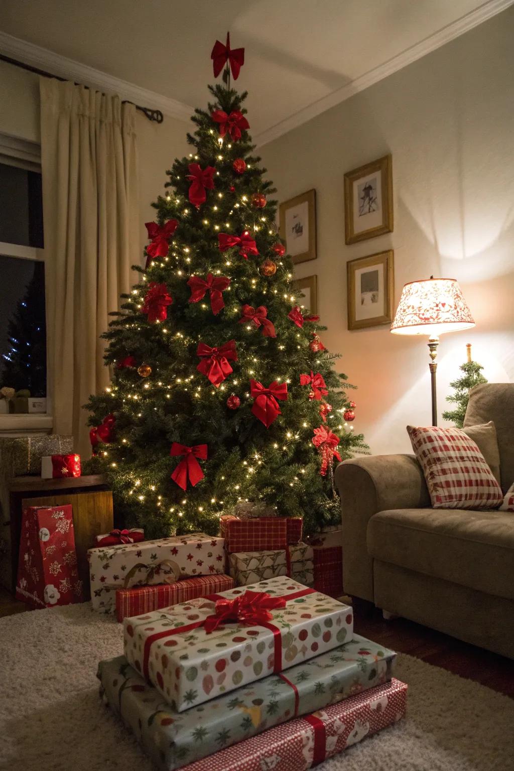Red bows contributing charm across the holiday decorations.