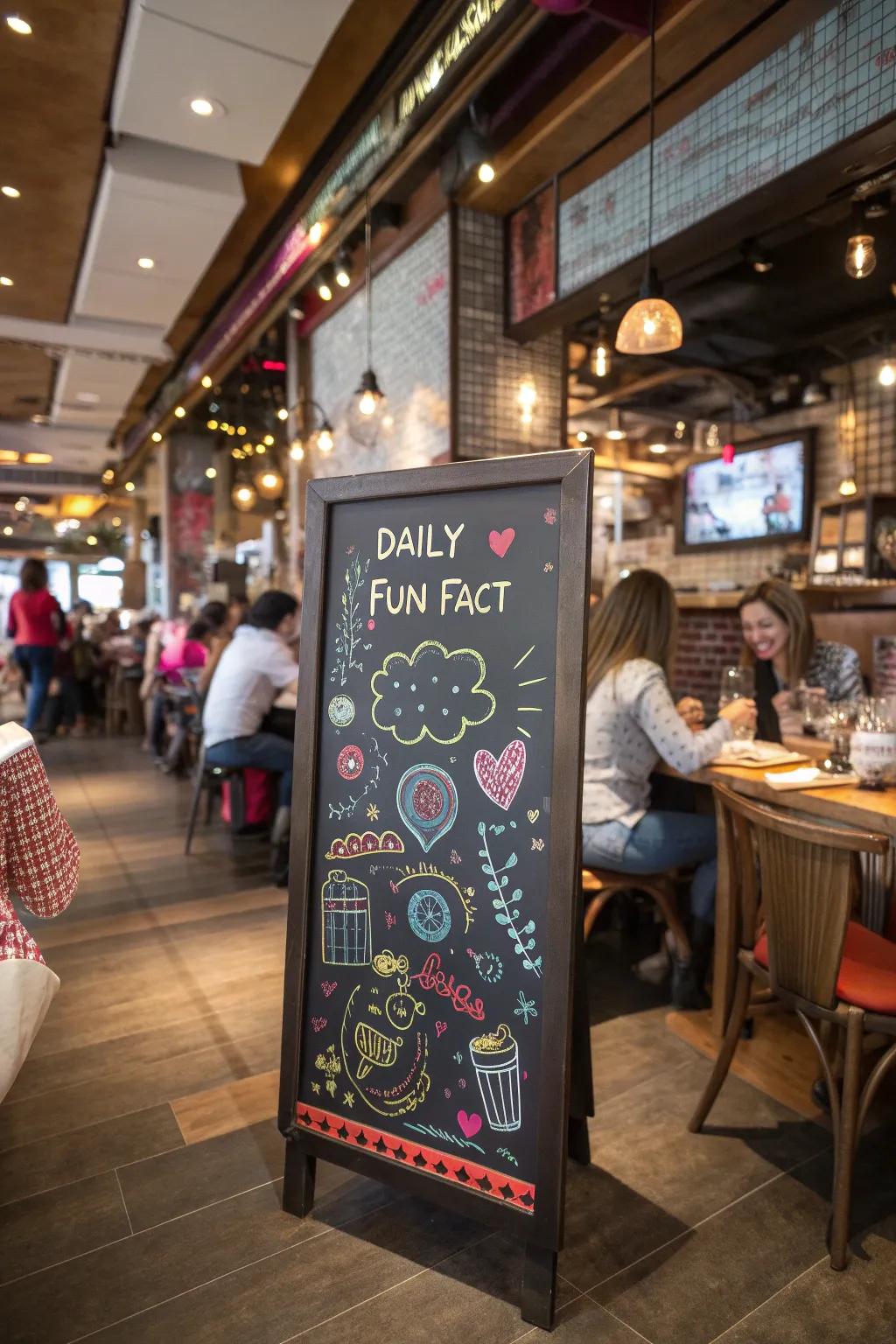 A chalkboard featuring a daily trivia section, adding an engaging twist to the decor.