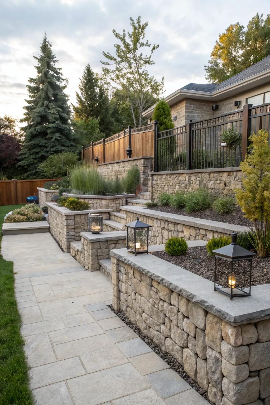 A combination of stone and steel crafting a unique backyard design.