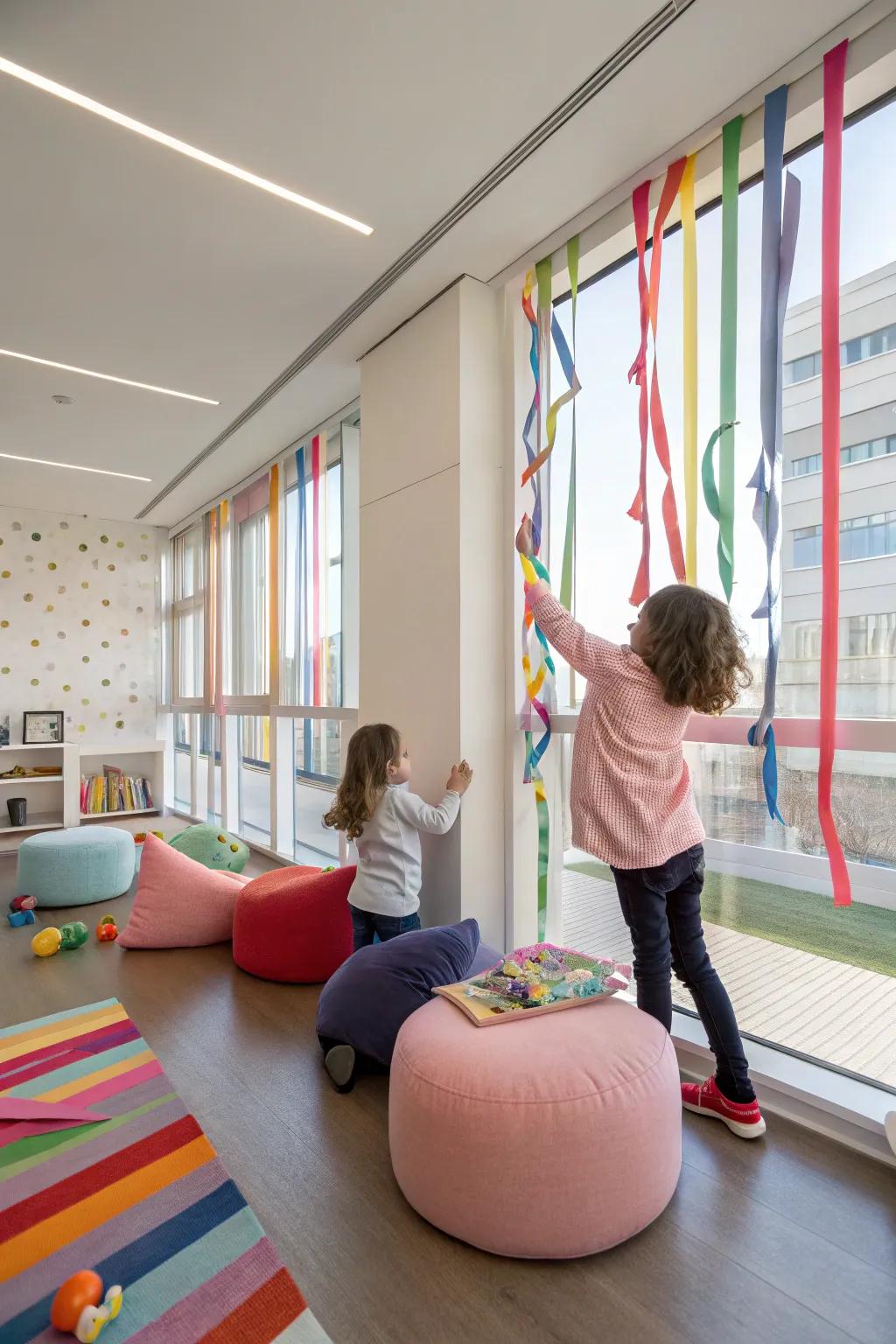 Interactive ribbon wall offering endless fun.