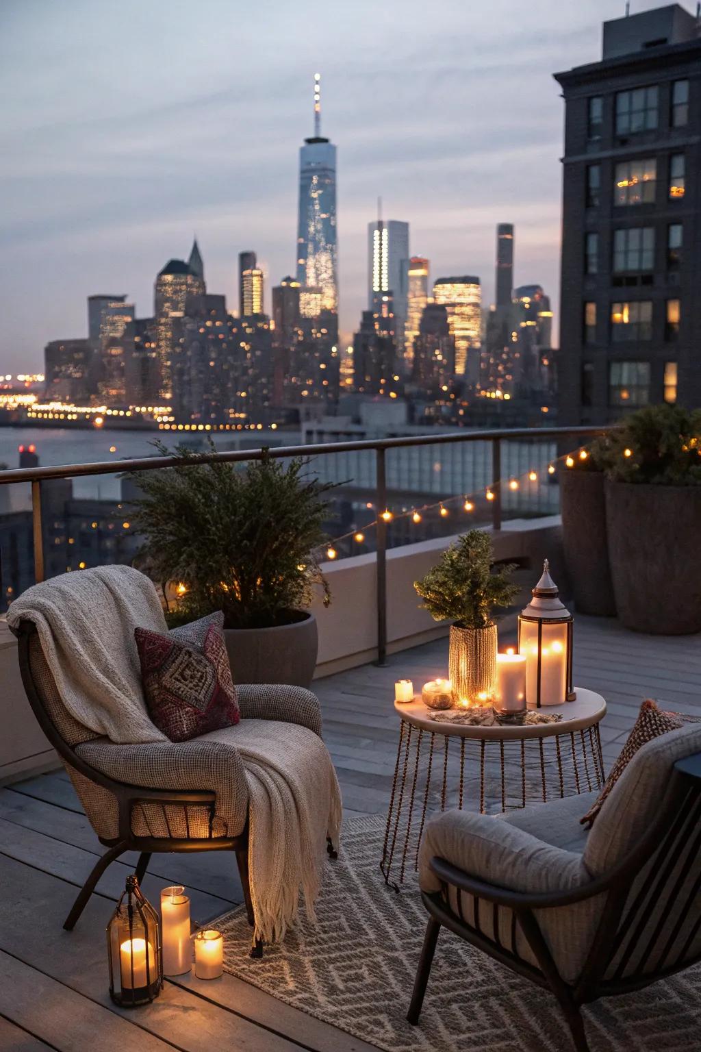 A roof deck sanctuary provides a unique vantage point for romance.
