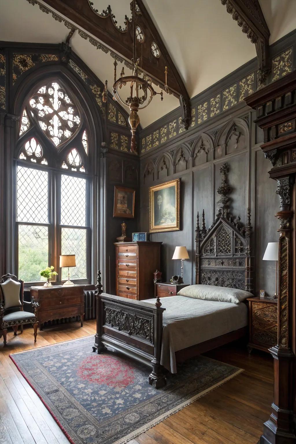 A blend of contemporary and time-worn pieces offers a unique gothic aesthetic.