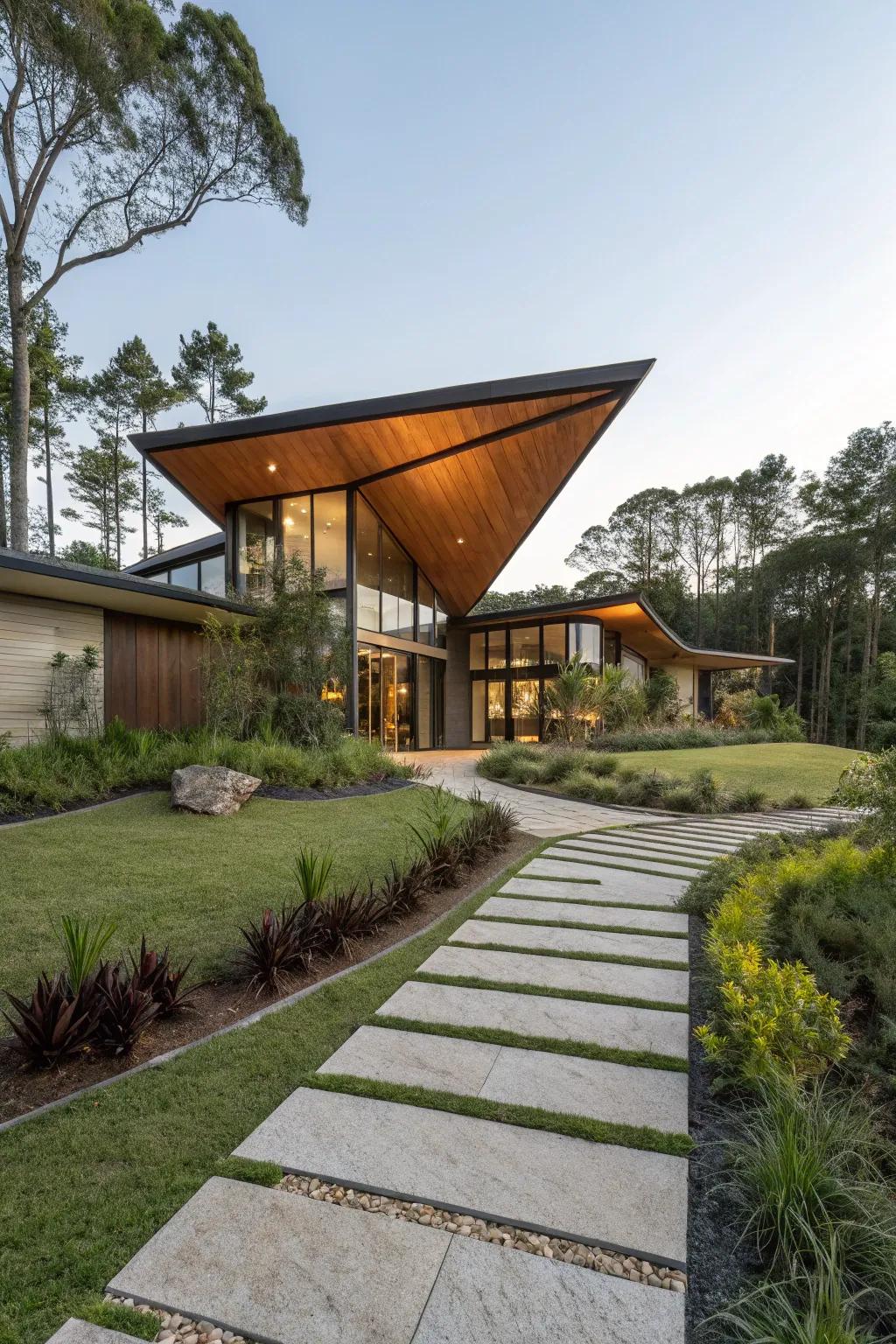 Winged roofs unite dramatic aesthetics with functionality.