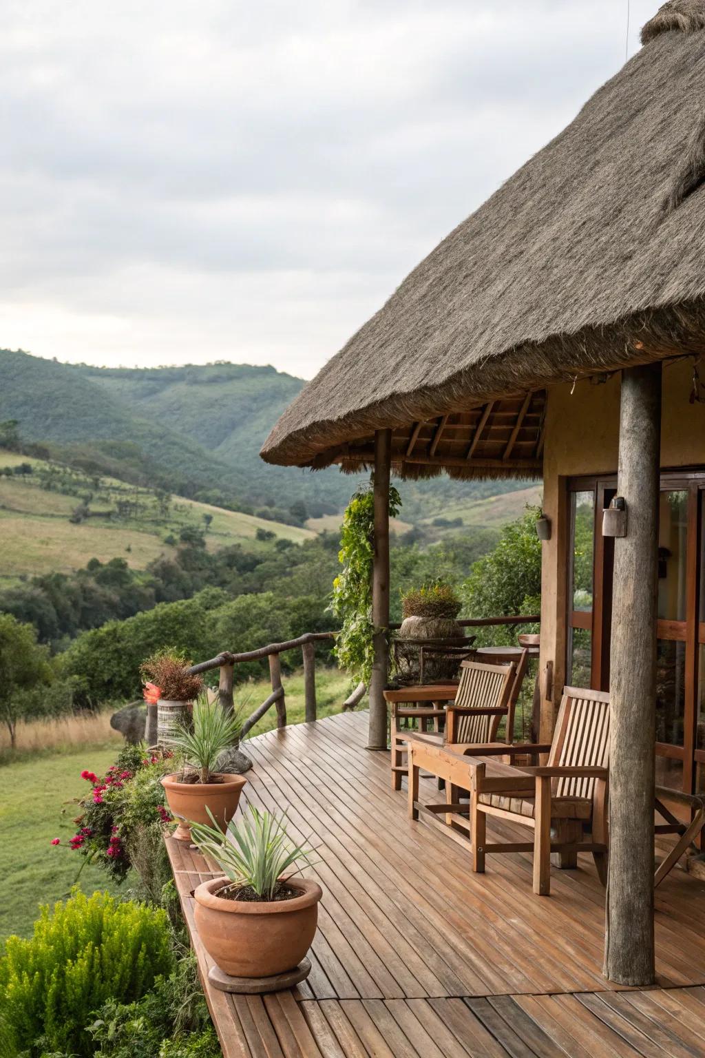 A thatched roof brings country charm and warmth to your deck.