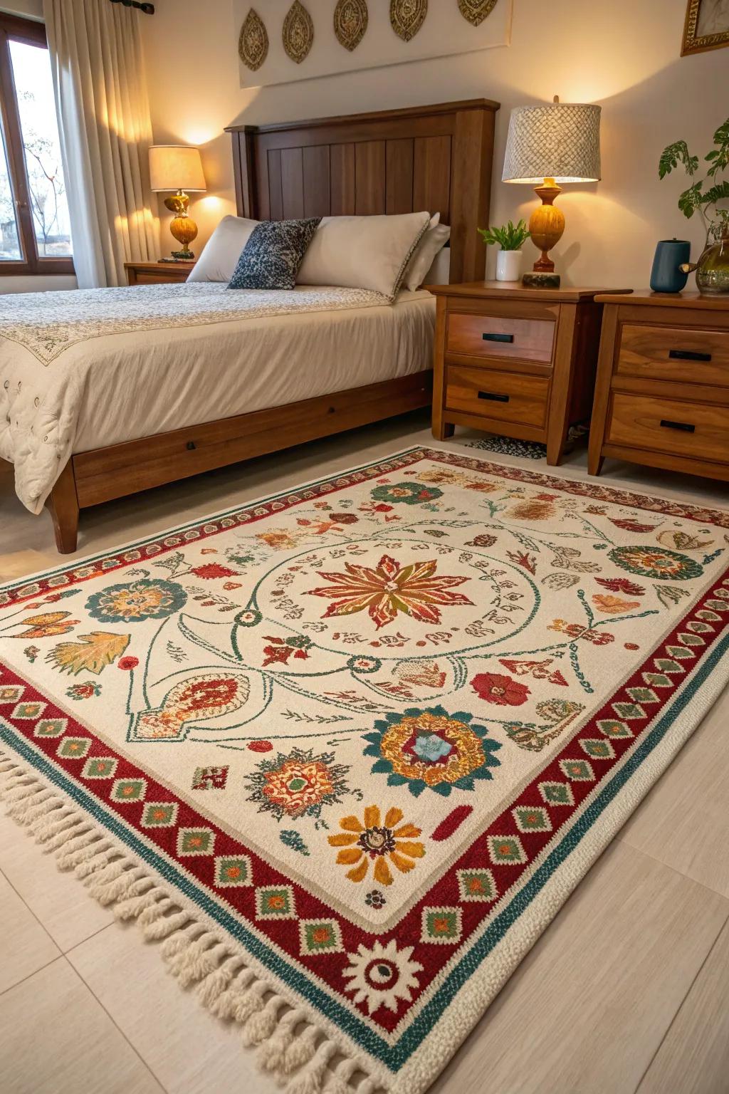 Cultural rugs bring a unique and personalized touch to your room.