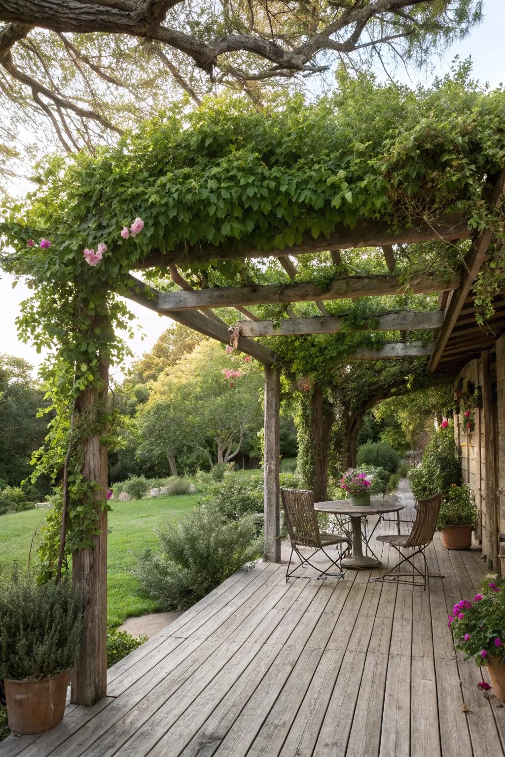 Pergola awnings provide rustic and airy charm.
