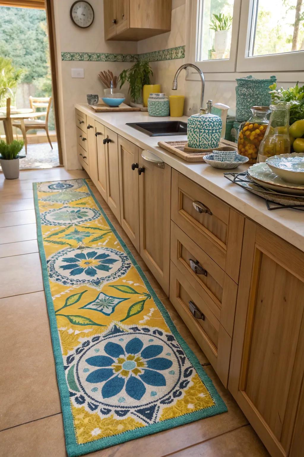 A boho kitchen with colorful accents is full of character.
