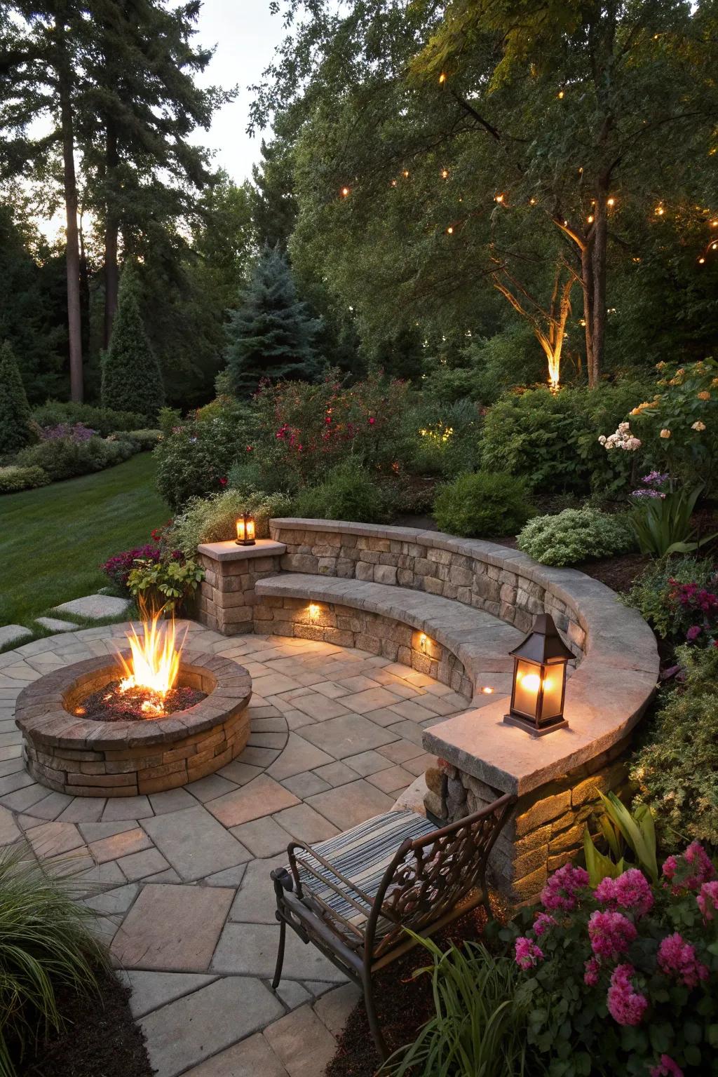 A stone bench gives style and function to your fire pit.