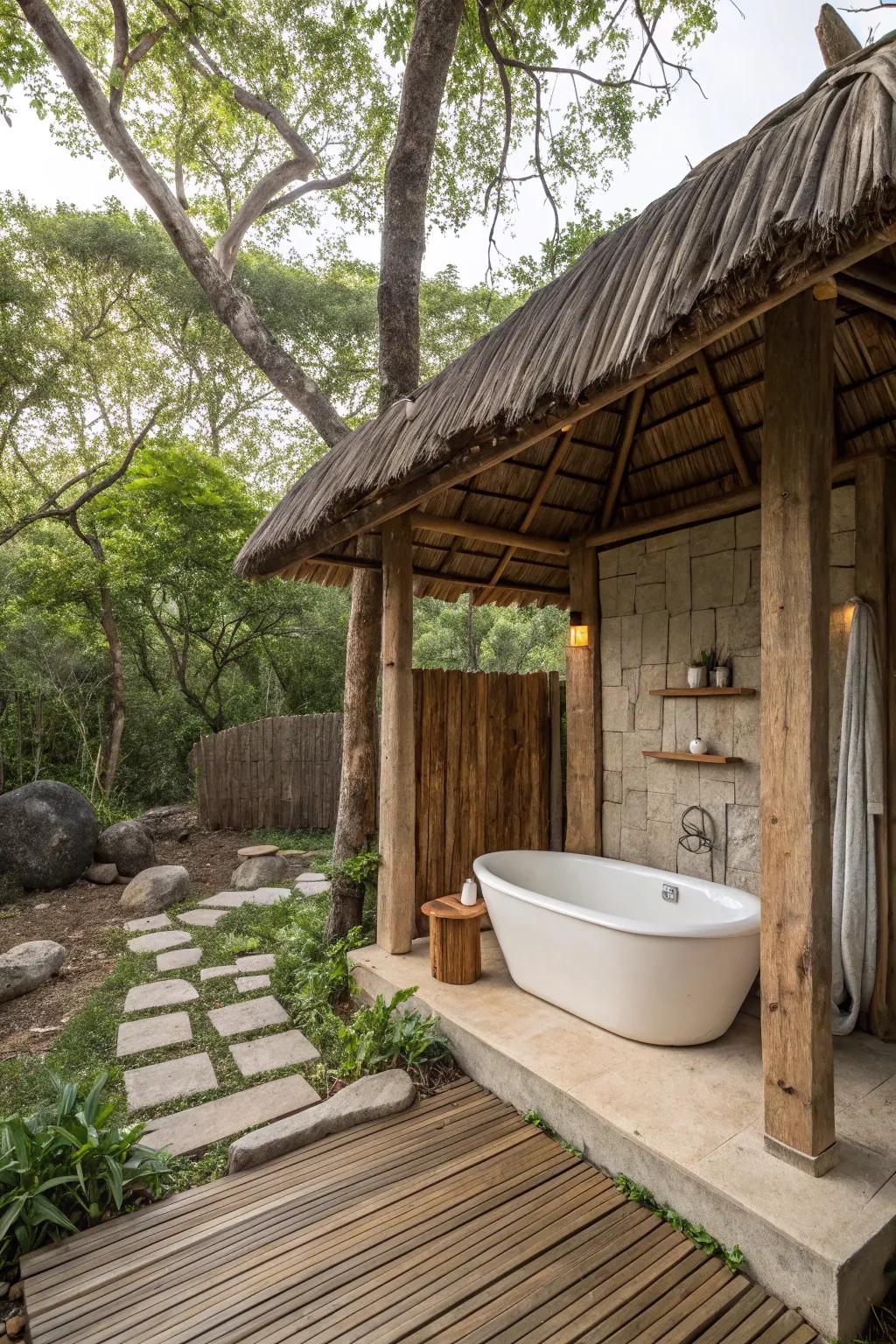A covered bathroom offers ease in any weather.