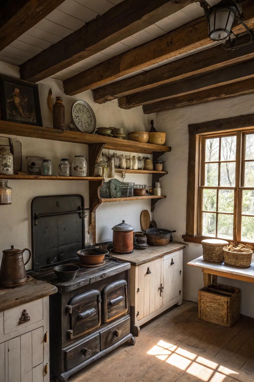 Antiques on display introduce historical charm.