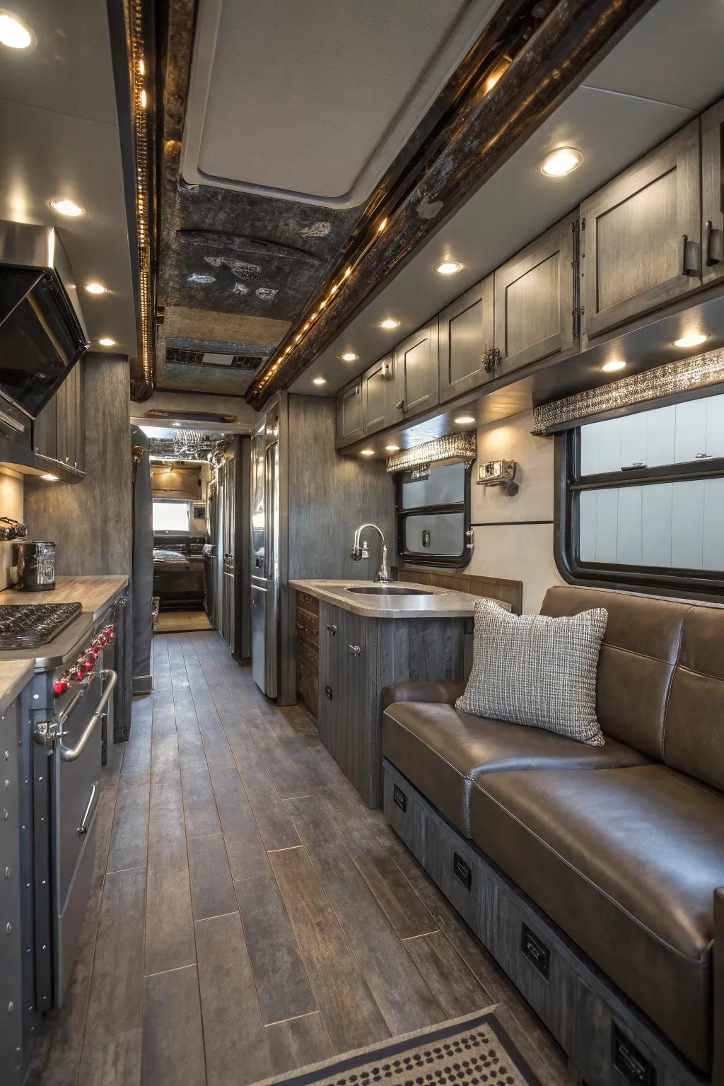 Factory components contribute to personality to this RV interior.