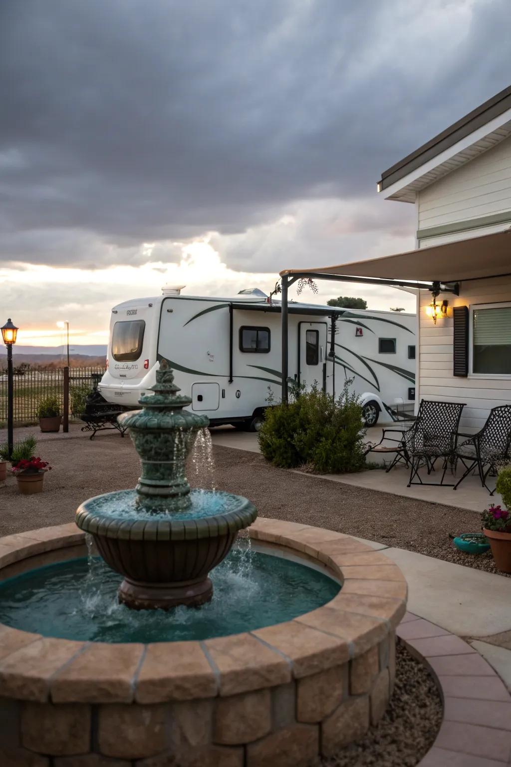 A water design injects a calming presence to your RV patio.