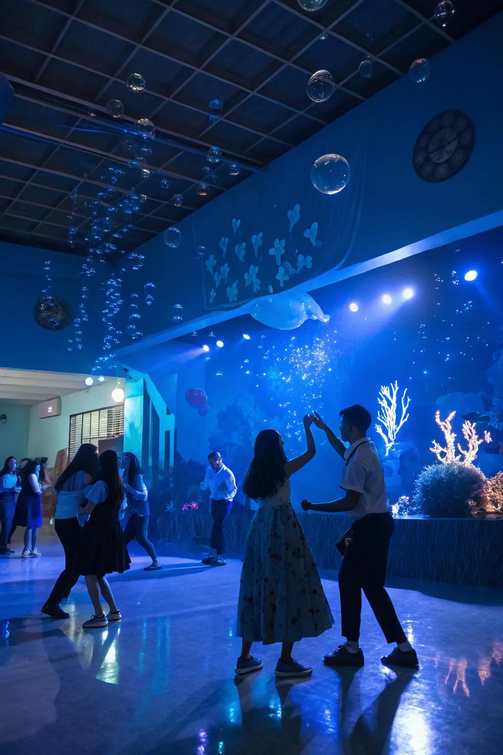 A dreamy underwater-themed dance setting.