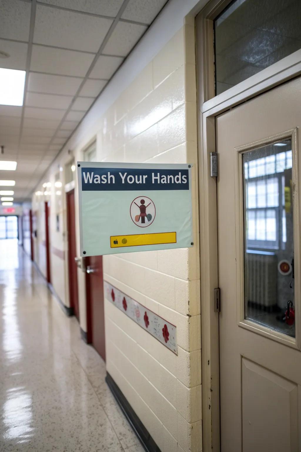 A safety-centric school nurse's entryway fostering hygiene.