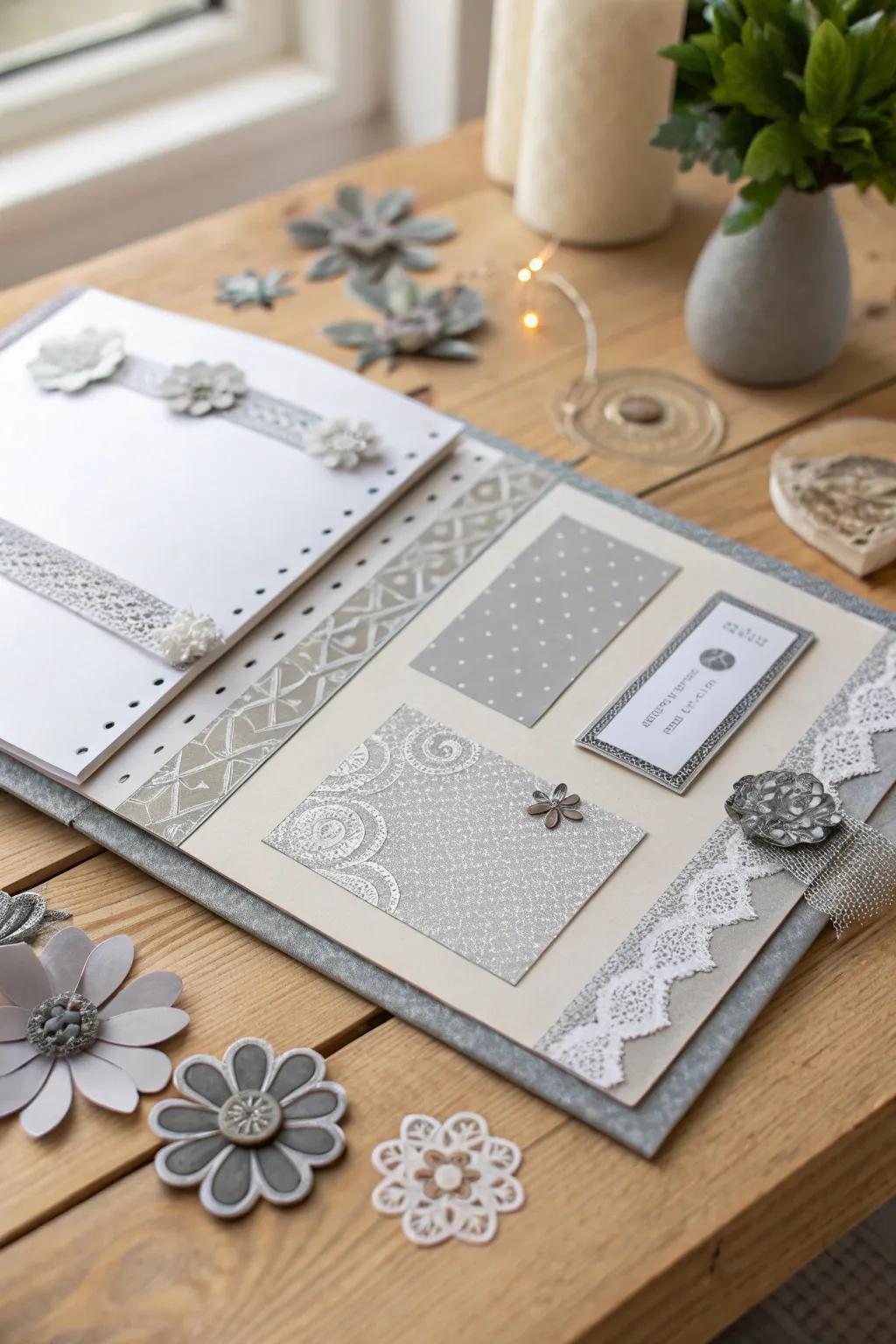 Elegance in Simplicity: Explore the timeless beauty of monochrome scrapbook layouts.