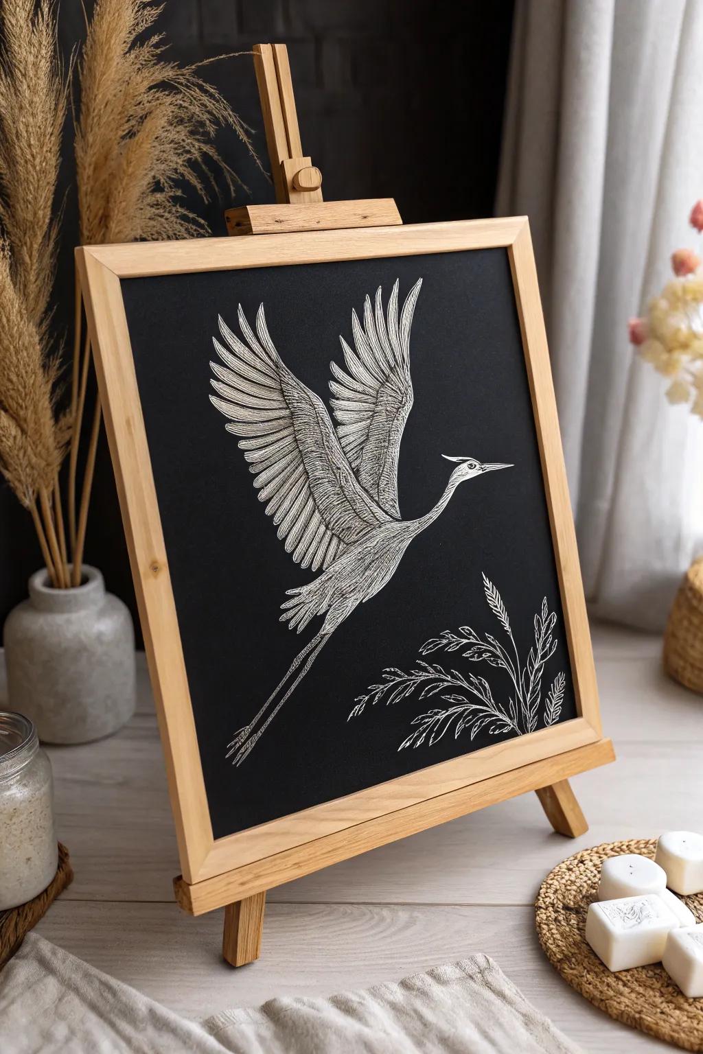 Capture the grace of flight with this stunning bird shape on scratchboard&mdash;where elegance meets craftsmanship.
