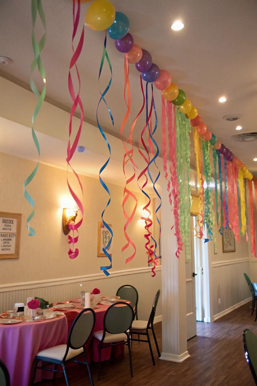 Decorative ribbons create a joyful, party-like atmosphere for selfies.