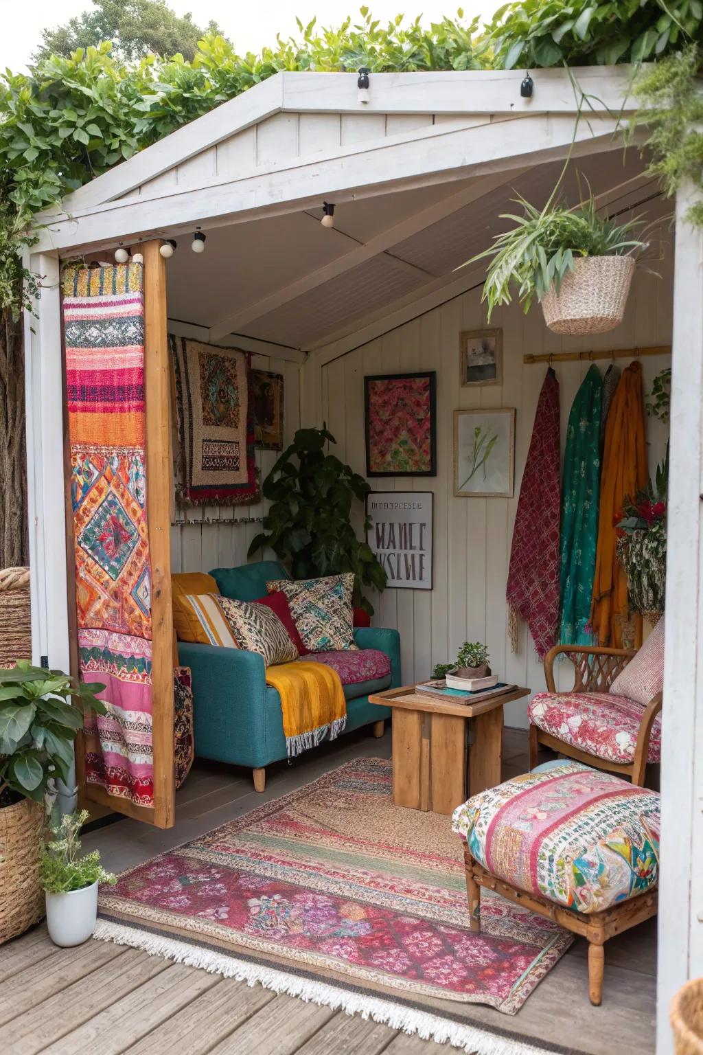 A bohemian space filled with creativity and comfort.