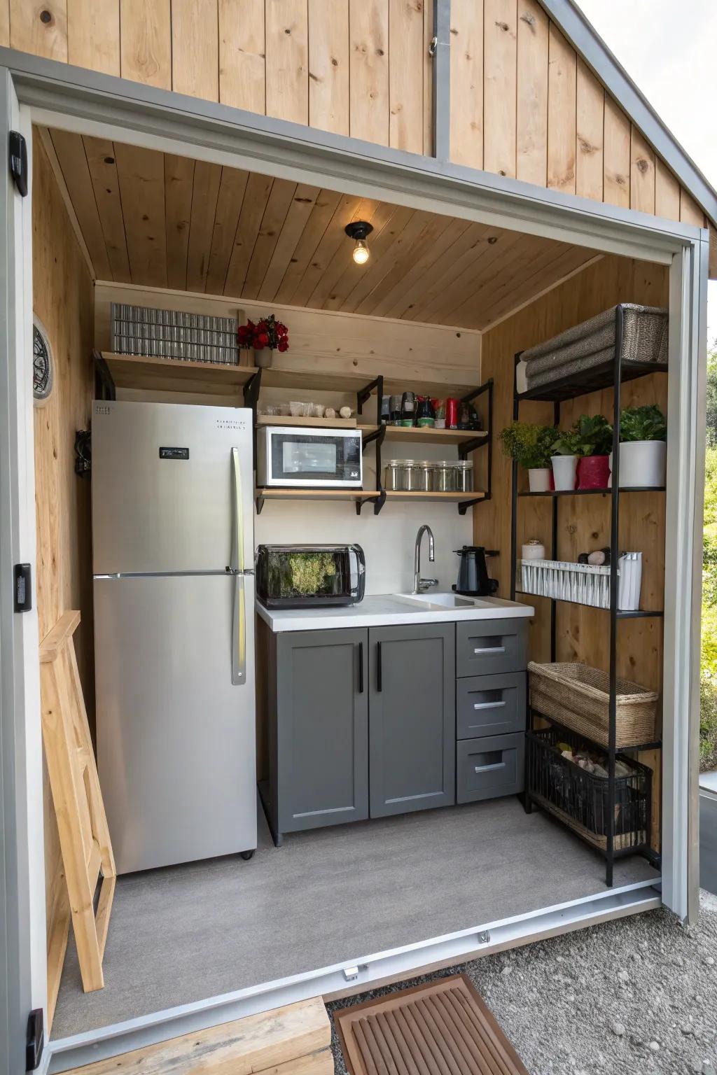 A small cooking area makes your bunkhouse more convenient.