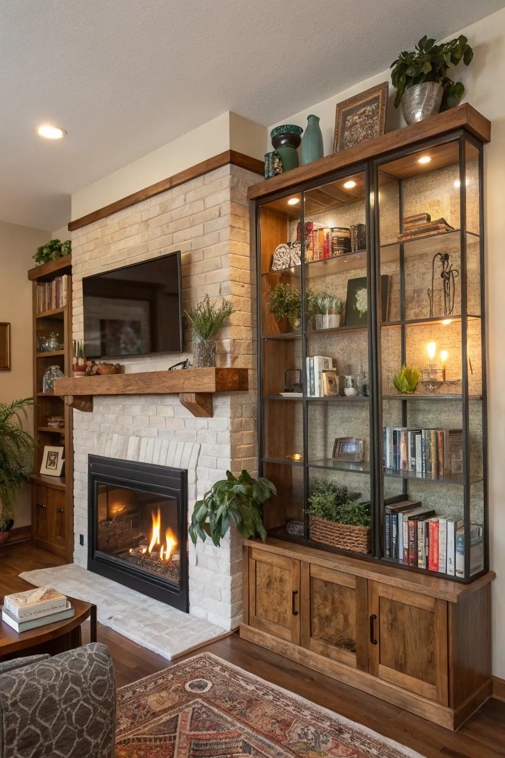 Blended materials add depth and interest to the shelves.