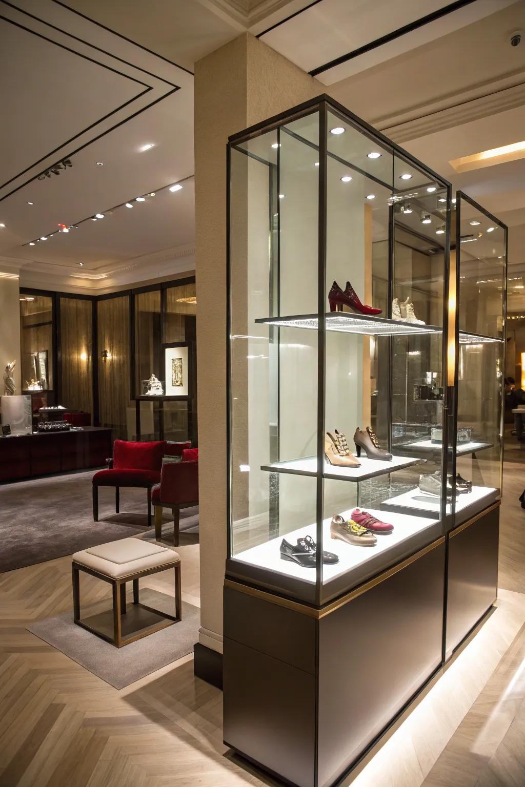 Glass enclosures showcase your most special shoes.