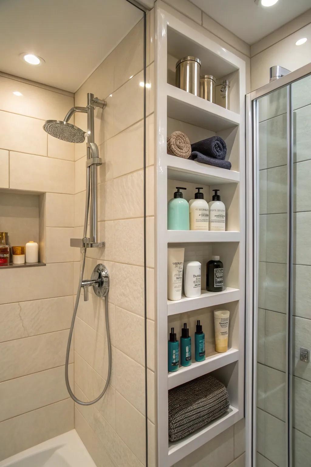 Elegant space saving with recessed shelving.