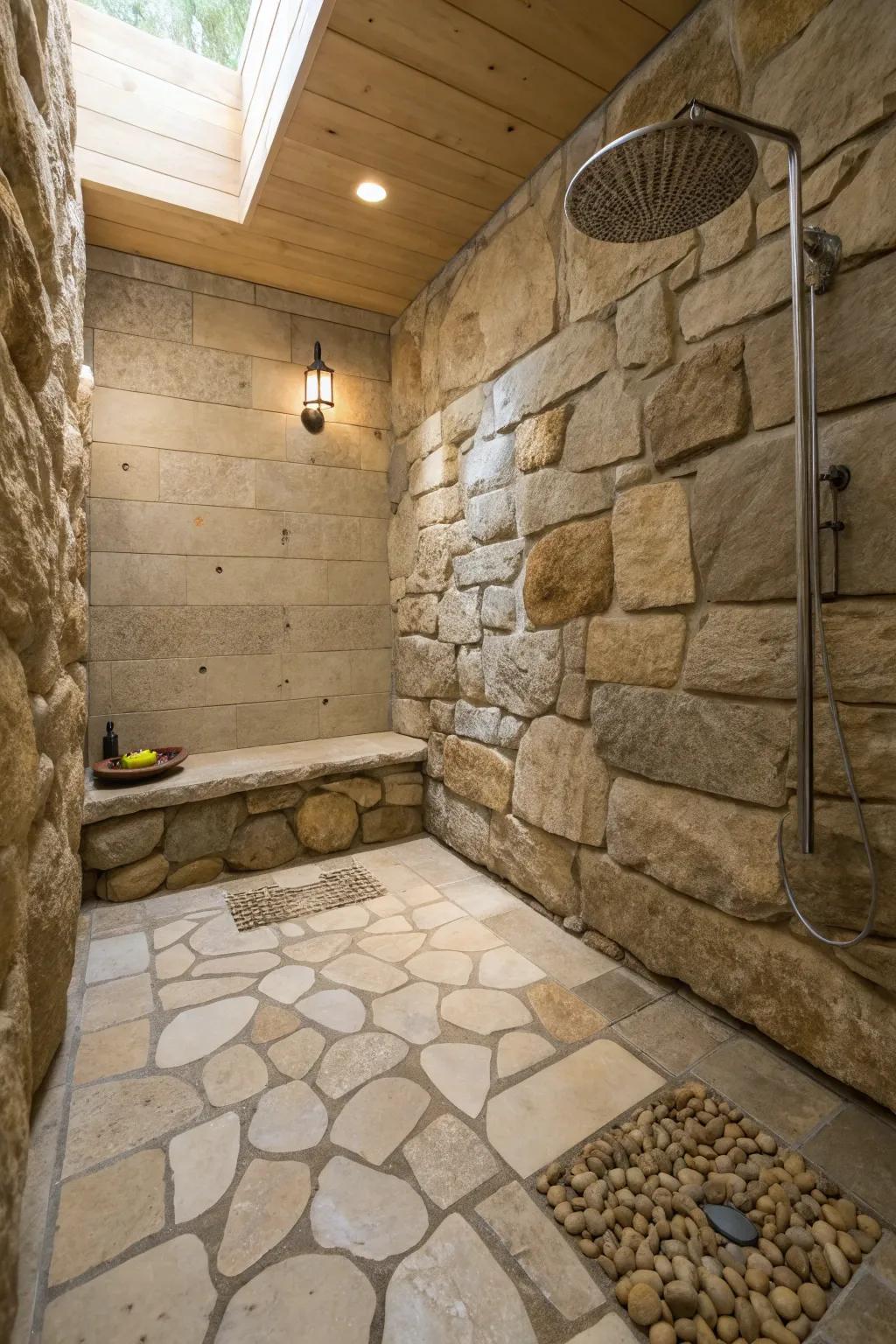 Embrace an organic feel with natural stone shower floors.