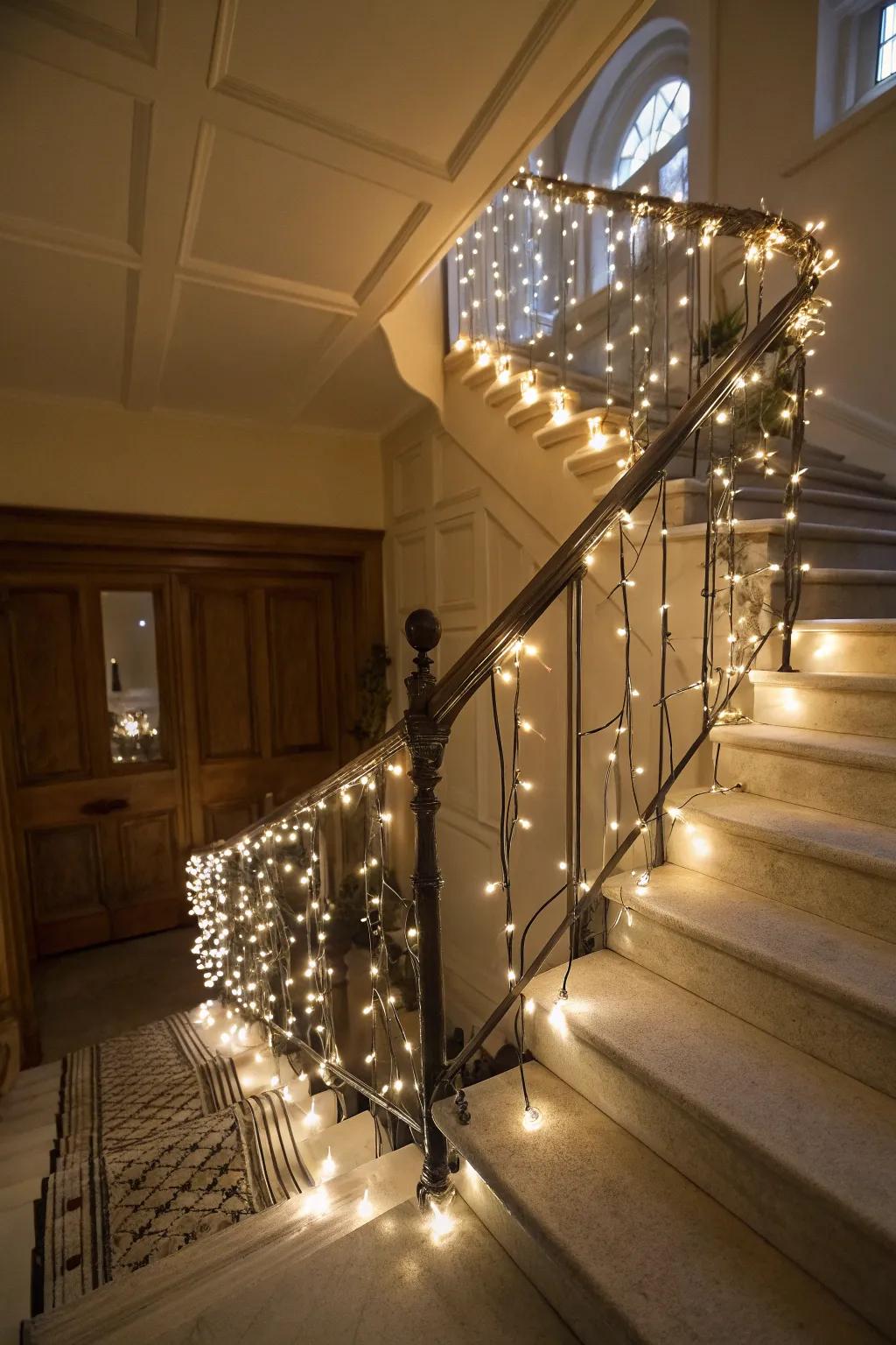 Silver string lights create a twinkling wonderland.