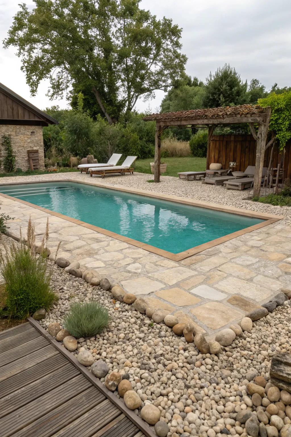 Gravel adding texture and rustic appeal to the poolside.
