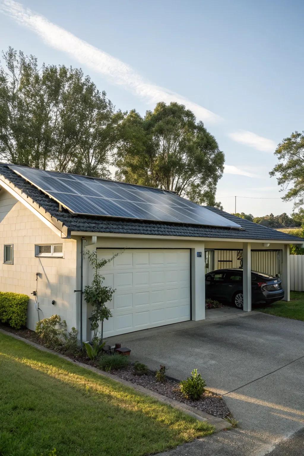 Use the sun's power with panels on your garage.