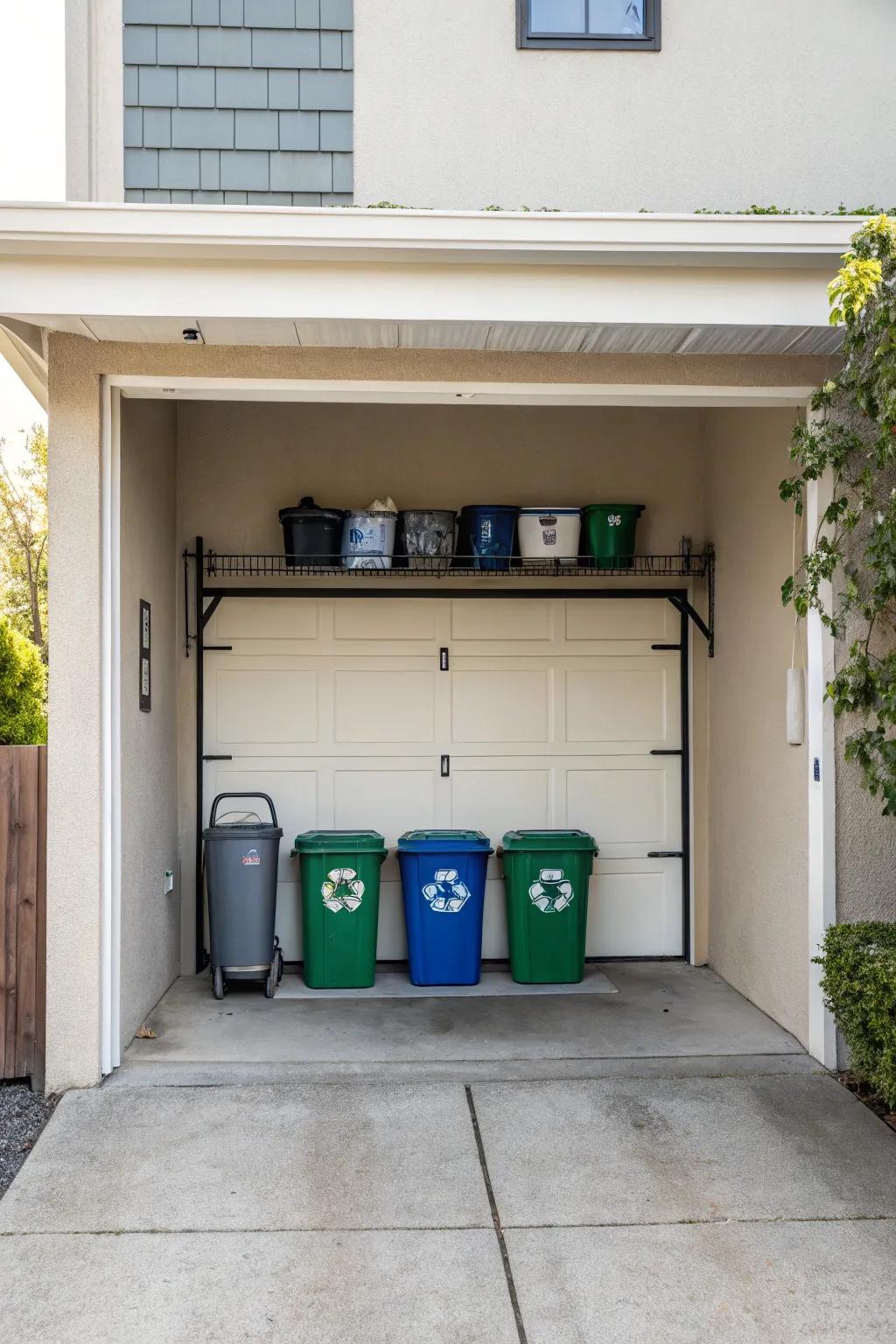 Recycling centers neatly organize waste and save space.