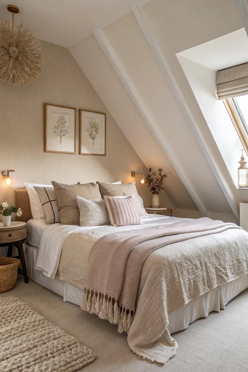 This inviting bedroom is set in a relaxing and peaceful tone by soft neutrals.