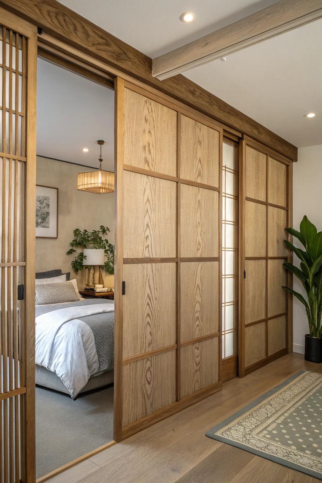 Nature-inspired wood grain promoting tranquility.