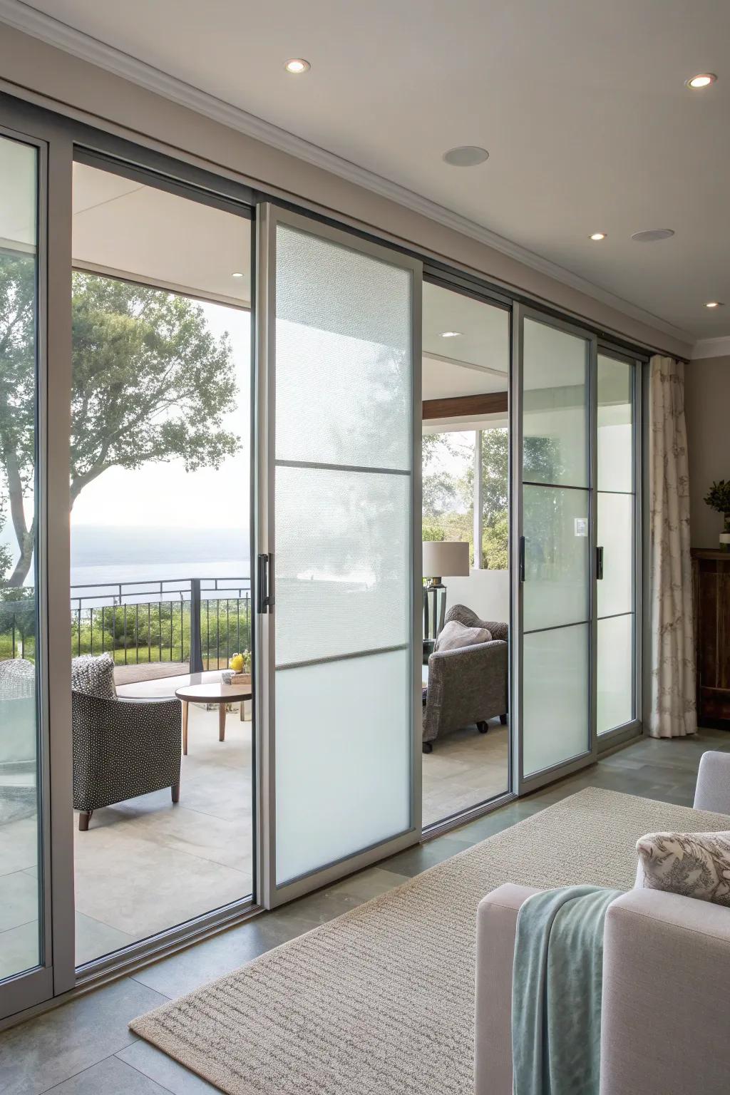 Frosted glass film offers seclusion while maintaining lighting.