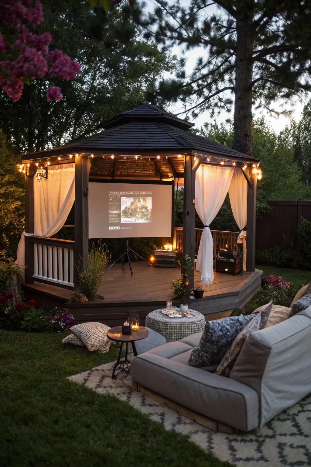 Savor movie nights with an outdoor cinema setup.
