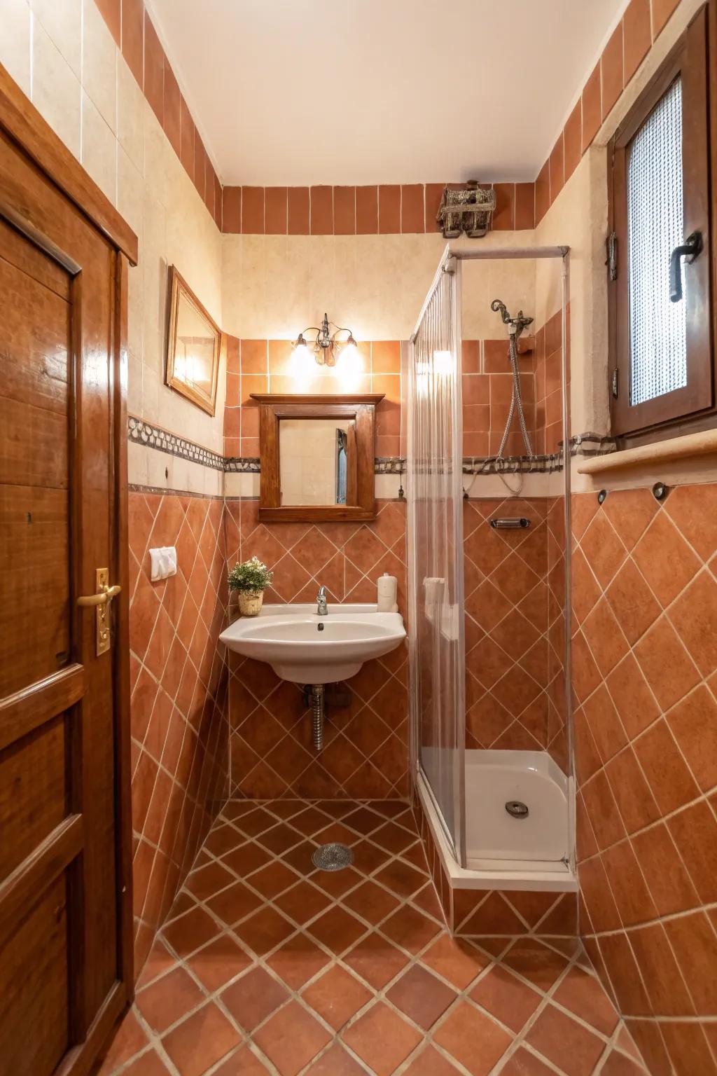 Rustic tiles add warmth and coziness to small spaces.