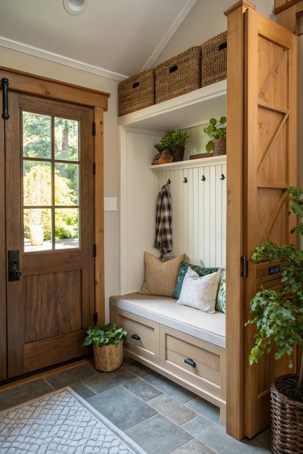 Built-in storage solutions optimize utility in this entryway.